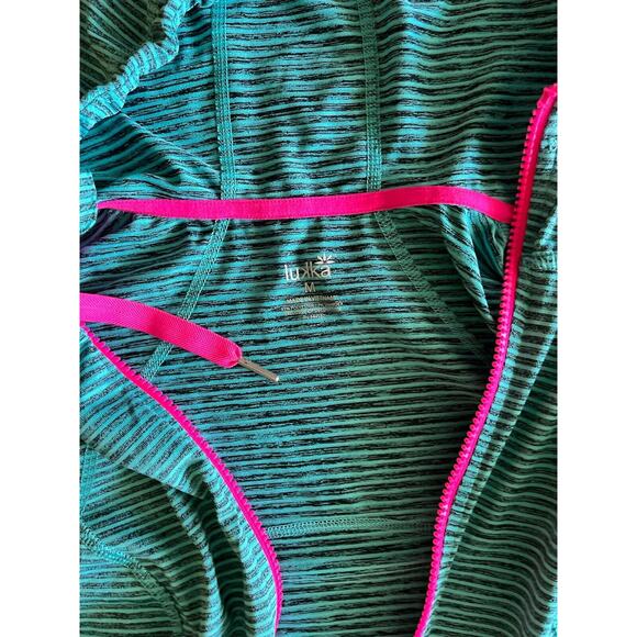 Lukka Jacket Teal Blue Striped Zip Up Hoodie Lightweight Womens Size M - Picture 3 of 15
